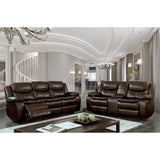 Lage Transitional Brown Faux Leather Upholstered Reclining Loveseat with Console by Furniture of America