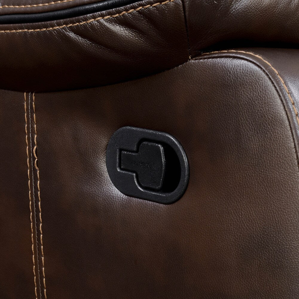 Lage Transitional Brown Faux Leather Upholstered Reclining Loveseat with Console by Furniture of America