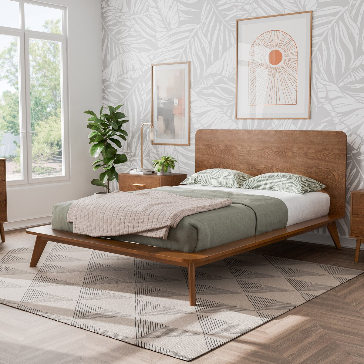 Furniture of America Beau Midcentury 6-Piece Walnut Low Profile Queen Bedroom Set