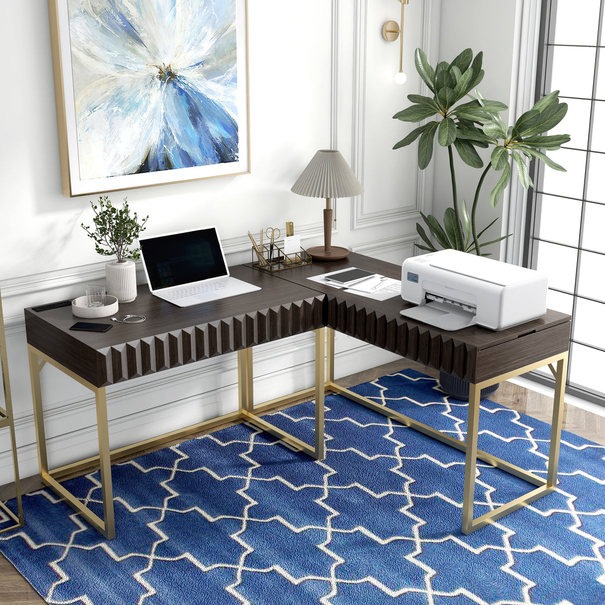 Bird Glam Metal Lift-top L-Shaped Computer Desk with USBs by Furniture of America