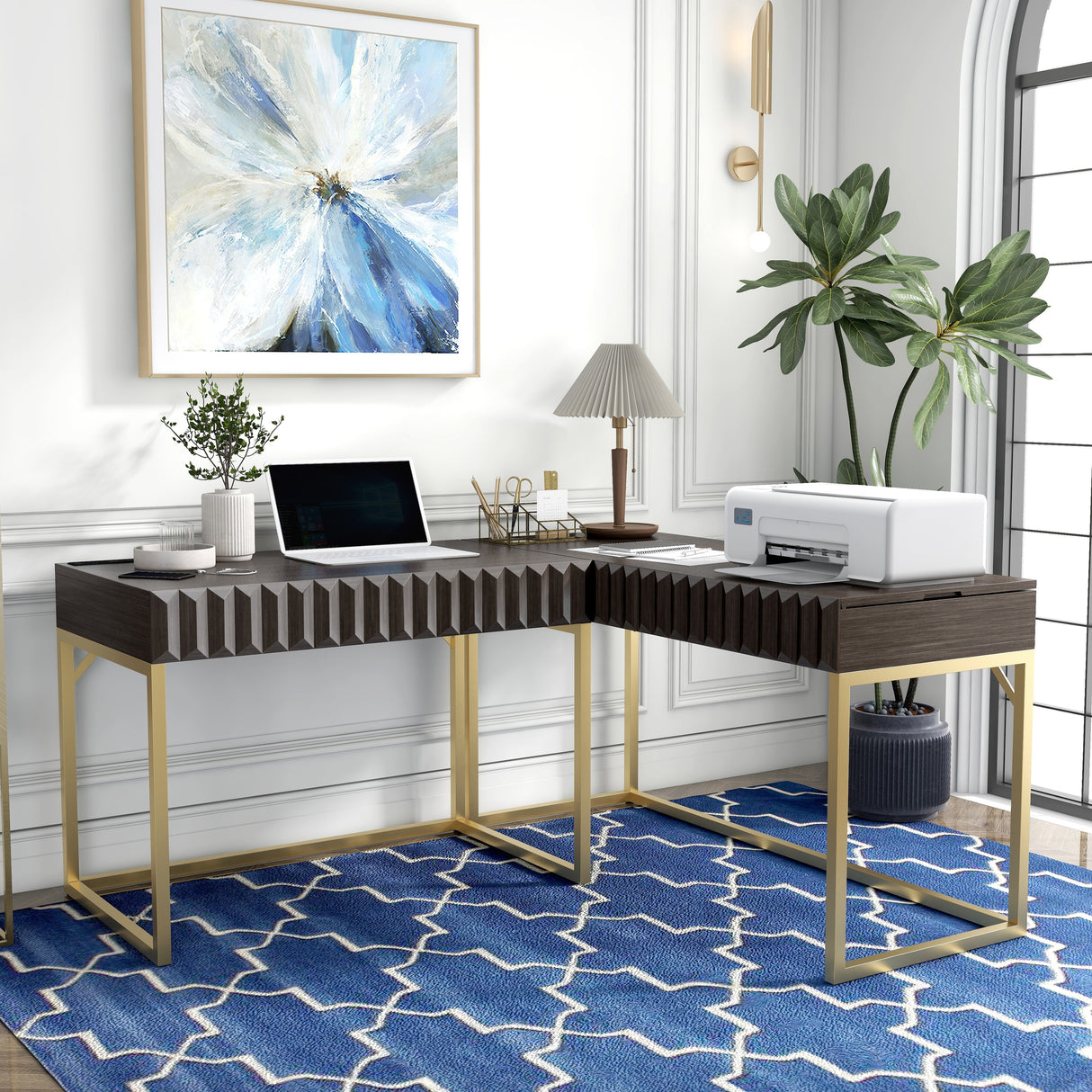 Bird Glam Metal Lift-top L-Shaped Computer Desk with USBs by Furniture of America