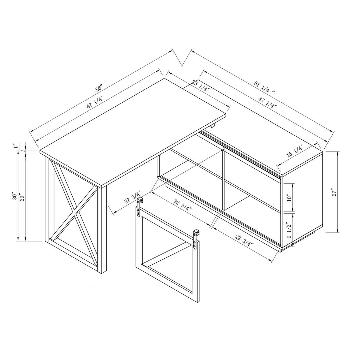 Furniture of America Brasnar 56-inch L-shape Storage Computer Desk