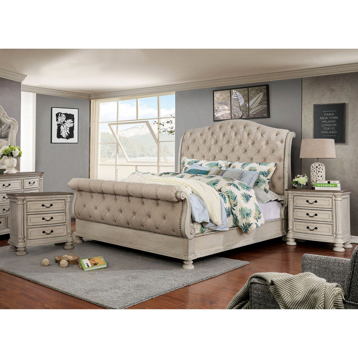 Furniture of America Brev Beige 3-piece Bedroom Set with 2 Nightstands