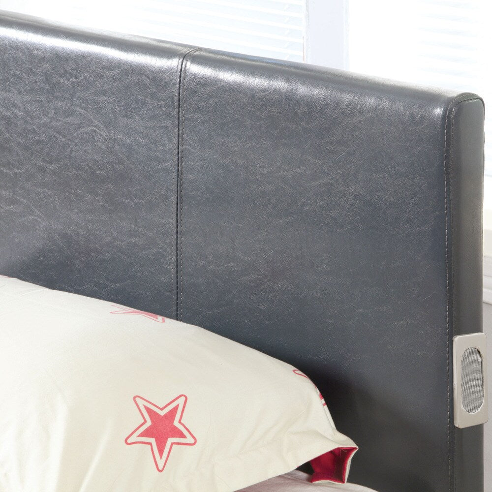 Furniture of America Britney Modern Grey Leatherette Platform Bed with Bluetooth Speaker