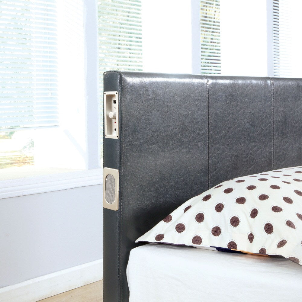 Furniture of America Britney Modern Grey Leatherette Platform Bed with Bluetooth Speaker