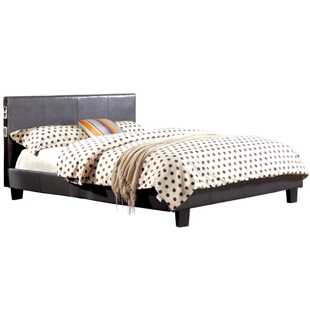Furniture of America Britney Modern Grey Leatherette Platform Bed with Bluetooth Speaker