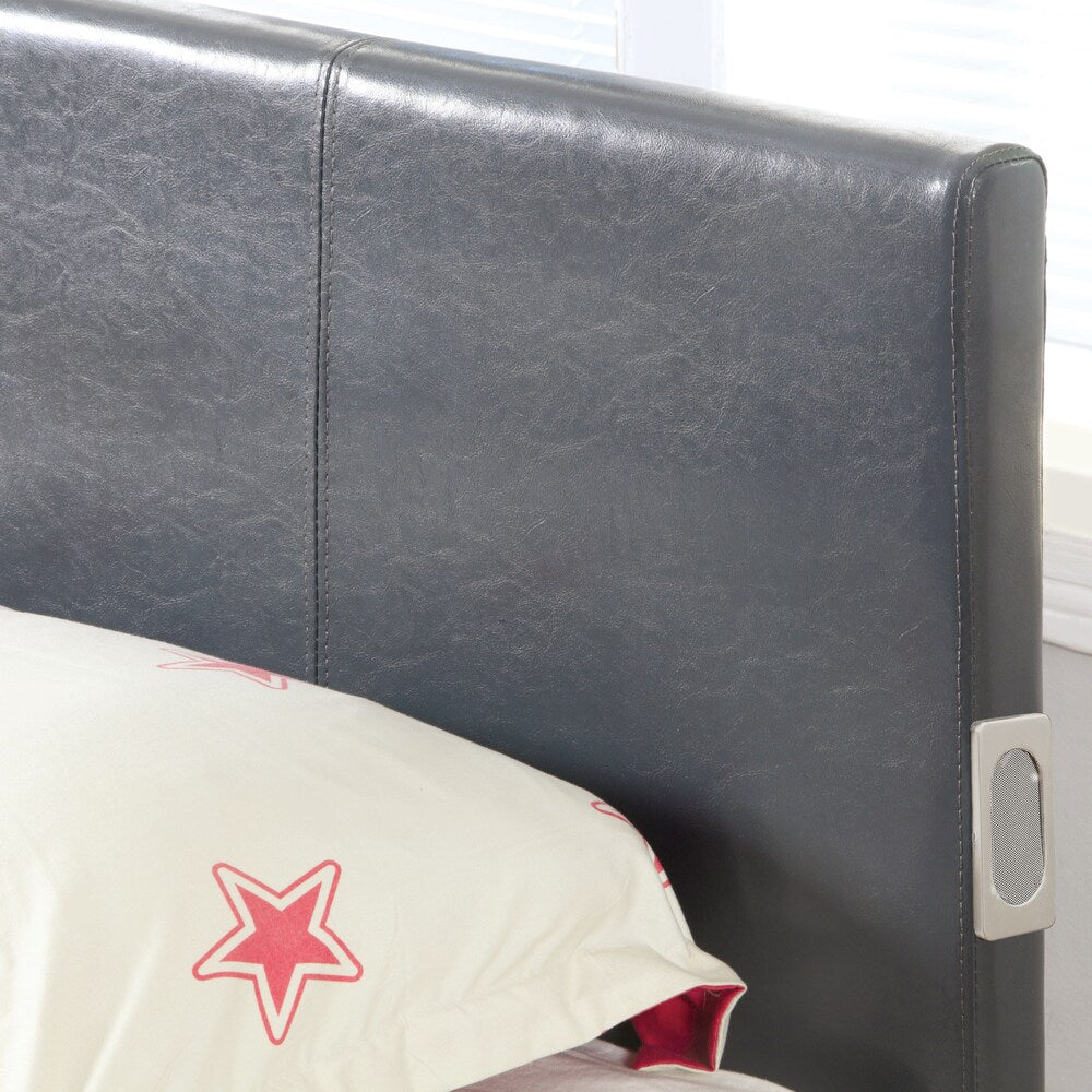 Furniture of America Britney Modern Grey Leatherette Platform Bed with Bluetooth Speaker