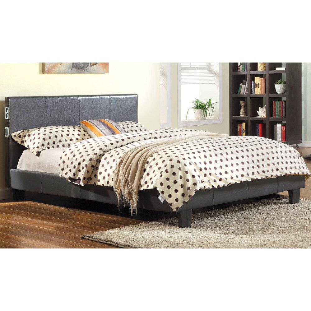Furniture of America Britney Modern Grey Leatherette Platform Bed with Bluetooth Speaker