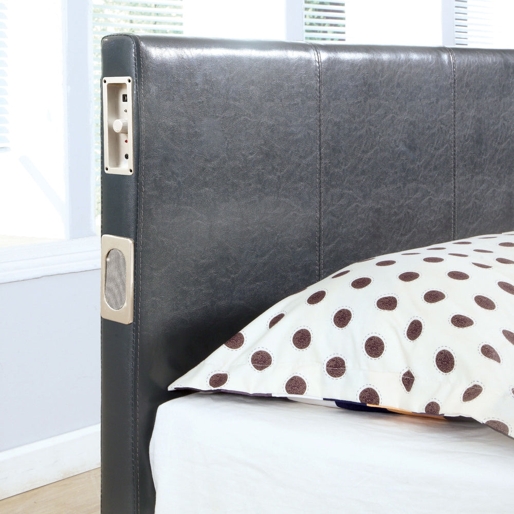 Furniture of America Britney Modern Grey Leatherette Platform Bed with Bluetooth Speaker