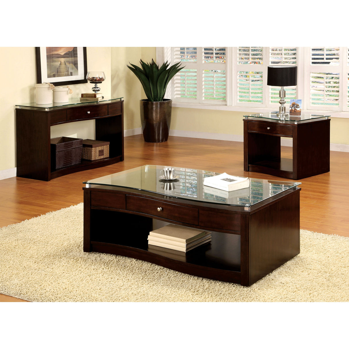 Brook Contemporary Espresso 50-inch Glass Top 1-Drawer Console Table by Furniture of America