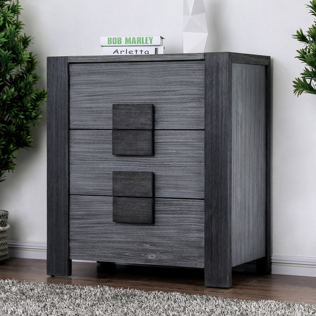 Burton Urban Grey Wood 3-piece Low Profile Platform Bed and Nightstand Set by Furniture of America