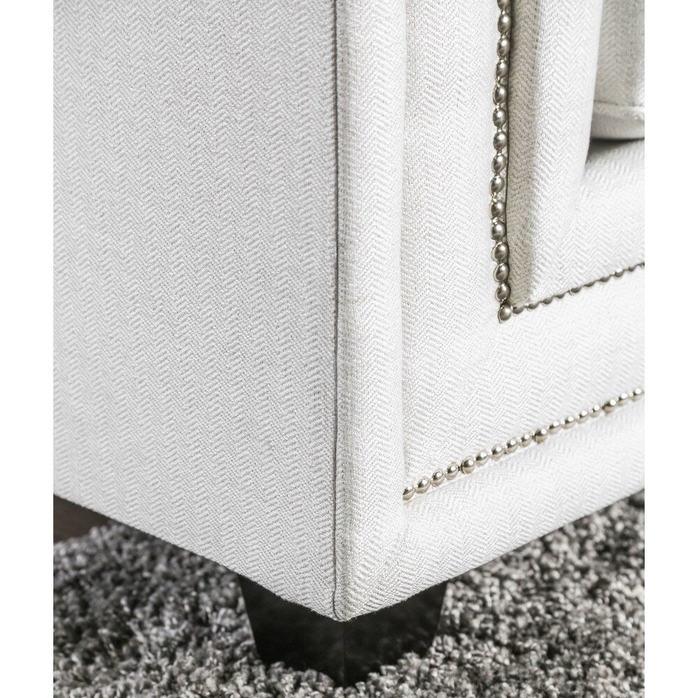 Tigg Contemporary White Chenille Nailhead Upholstered Sofa by Furniture of America