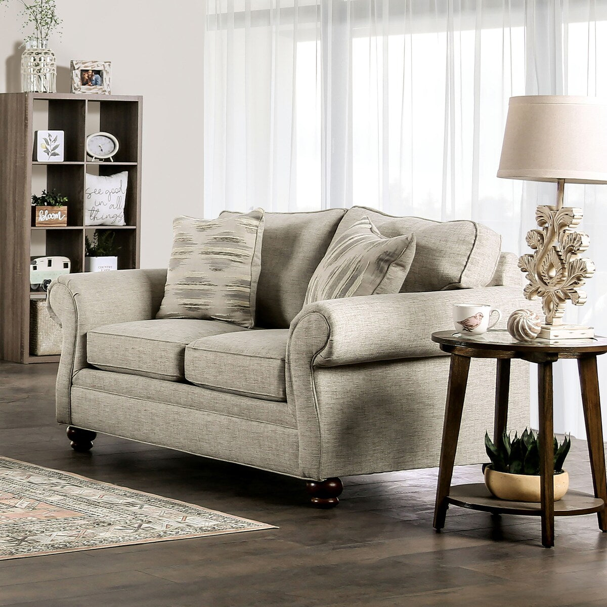 Chetbert Transitional Cream Upholstered Loveseat by Furniture of America