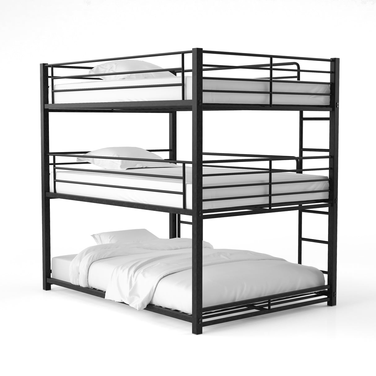 Cody Contemporary Black Metal Triple Decker Bunk Bed with 2 Ladder by Furniture of America