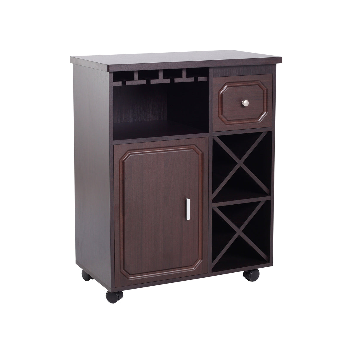 Furniture of America Crestall Multi-Storage Espresso Mobile Wine Bar Cabinet