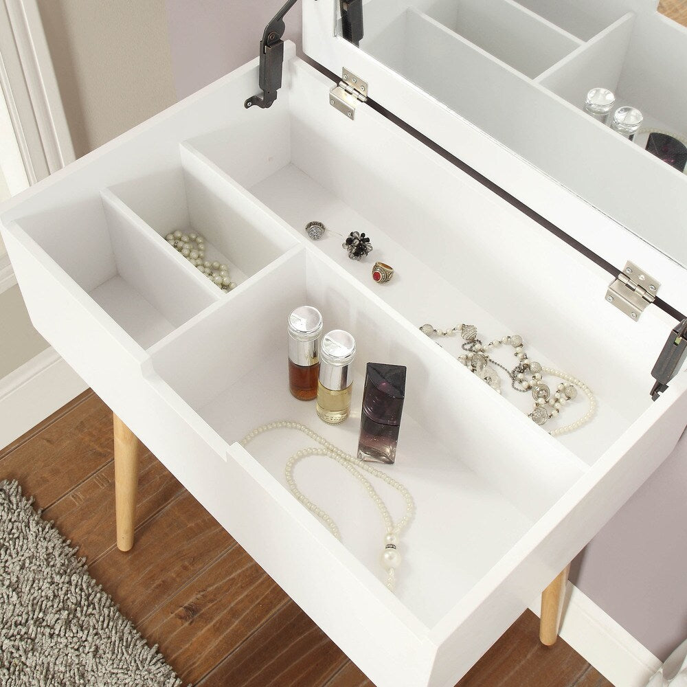 Furniture of America Denato Contemporary White Vanity Storage Table