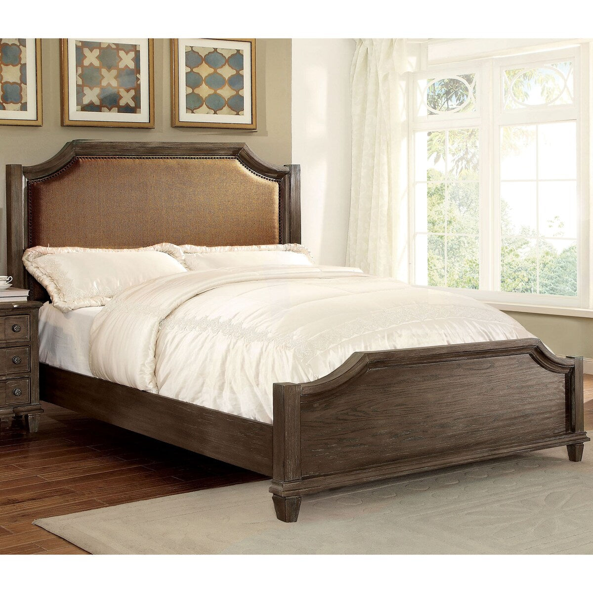 Furniture of America Dete Modern Grey Solid Wood Nailhead Panel Bed