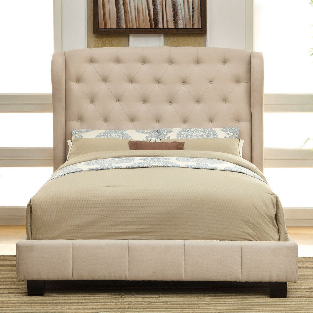 Furniture of America Draviosa Modern 2-Piece Flax Panel Bed with Nightstand Set