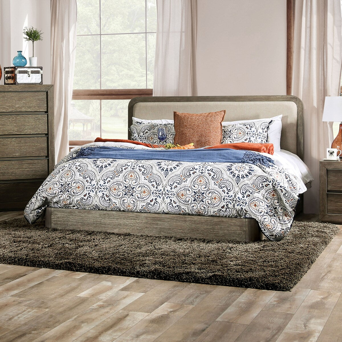 Furniture of America Elor Rustic Walnut 5-piece Padded Bedroom Set