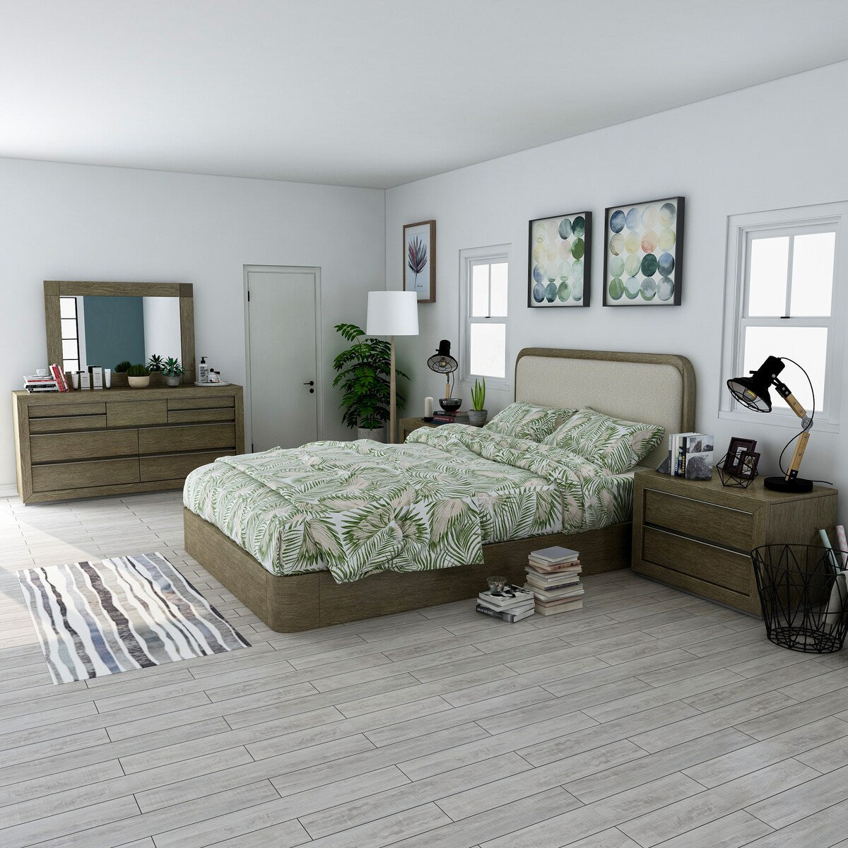 Furniture of America Elor Rustic Walnut 5-piece Padded Bedroom Set