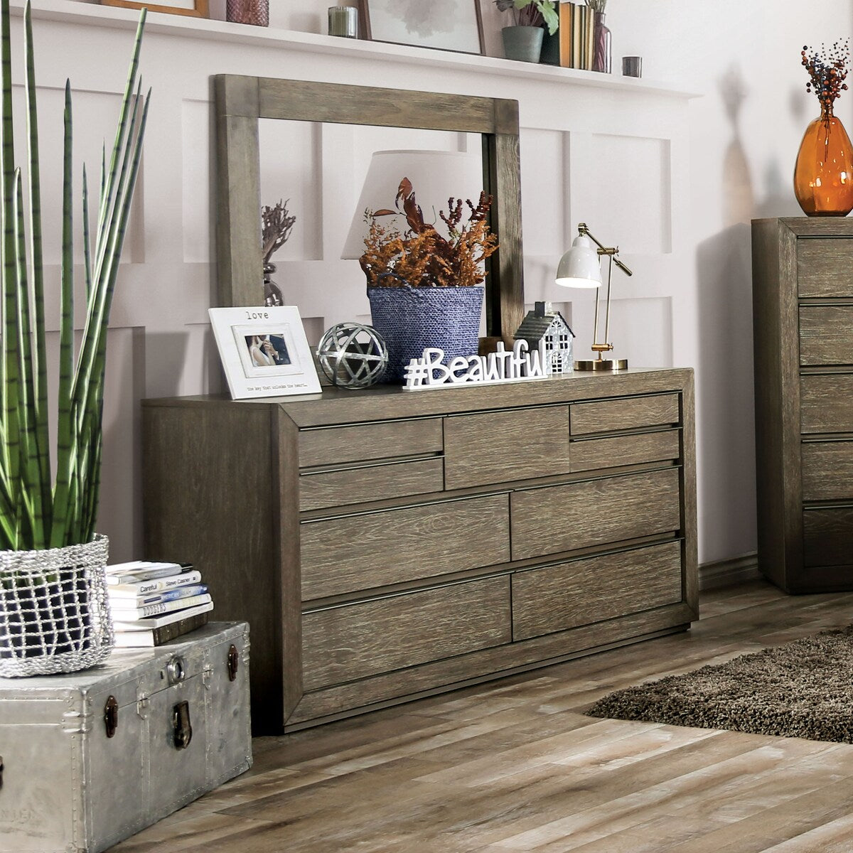 Furniture of America Elor Rustic Walnut 5-piece Padded Bedroom Set