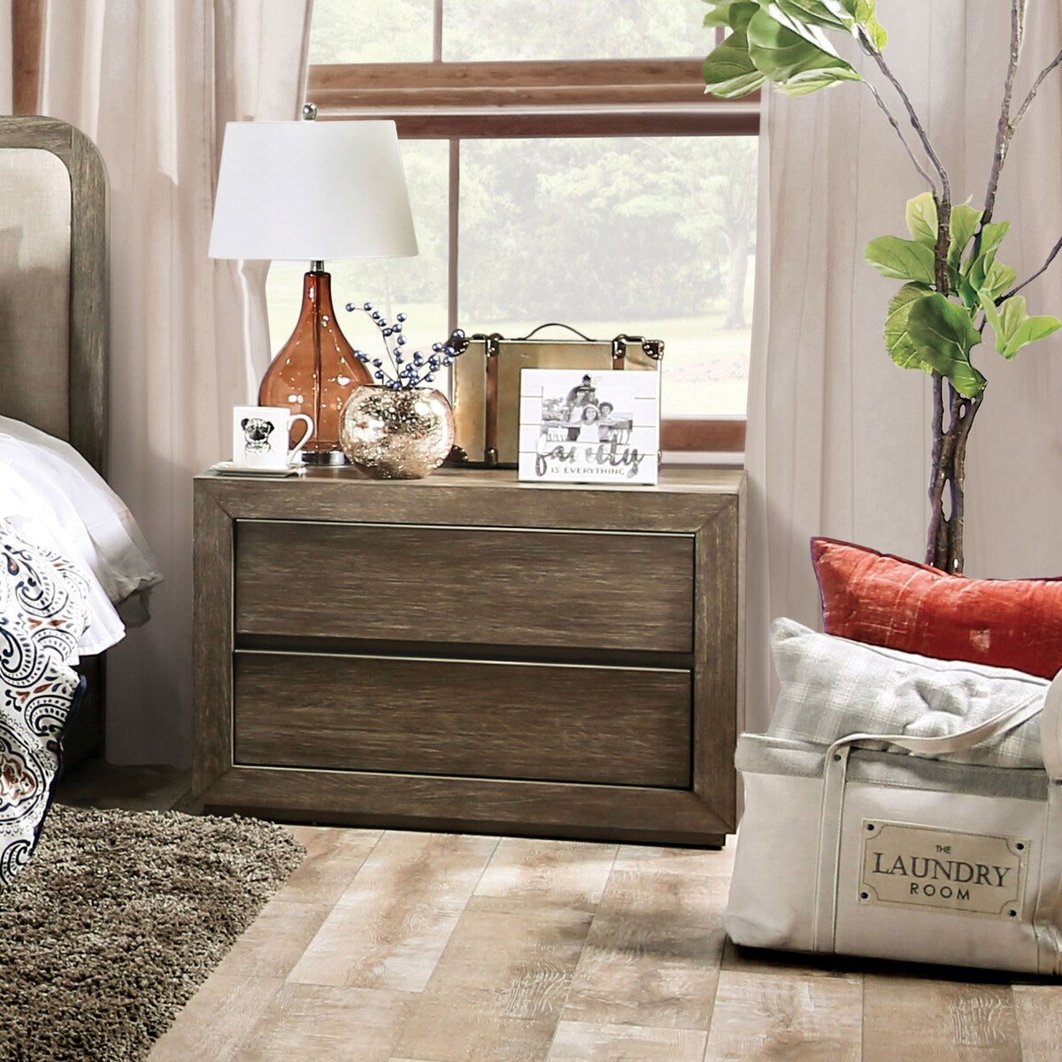 Furniture of America Elor Rustic Walnut 5-piece Padded Bedroom Set