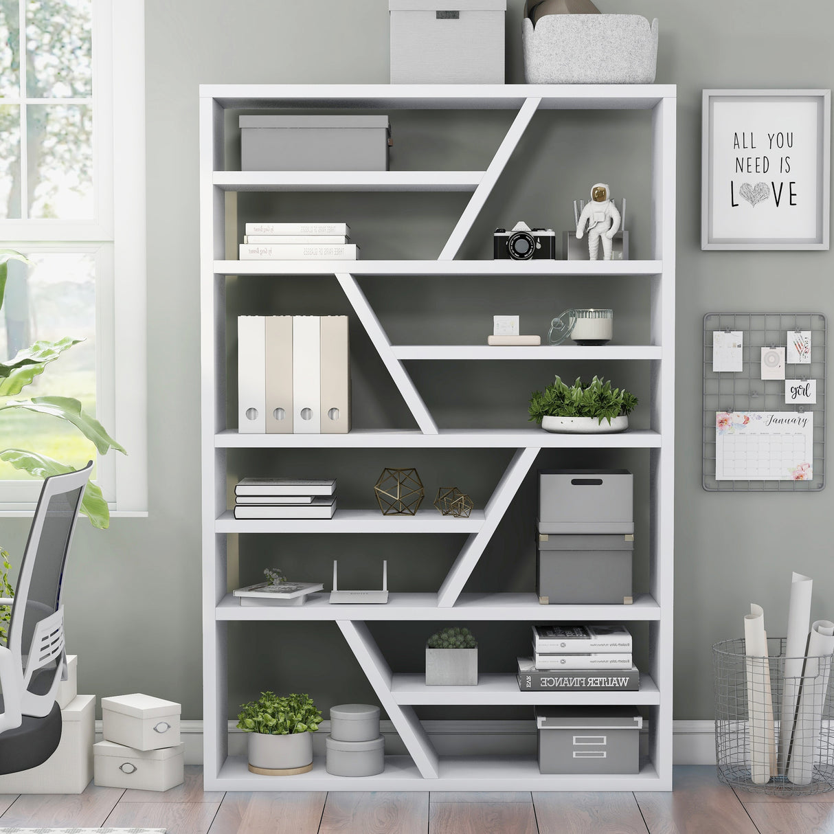 Emize Modern 12-Shelves Solid Wood Etagere Bookshelf and Display Stand by Furniture of America