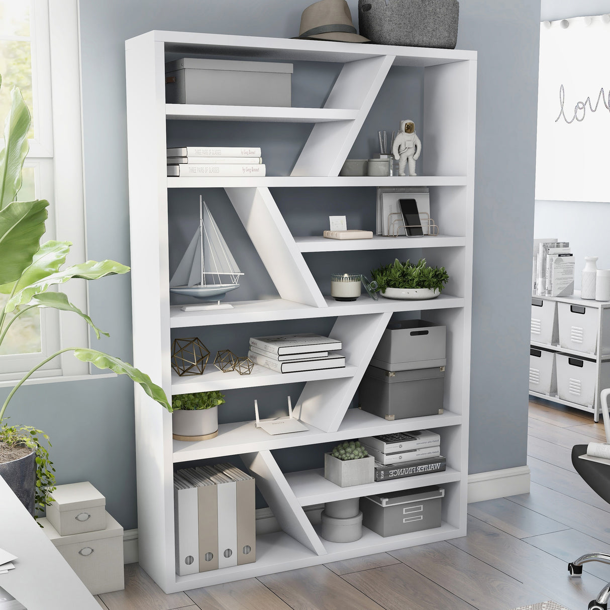 Emize Modern 12-Shelves Solid Wood Etagere Bookshelf and Display Stand by Furniture of America