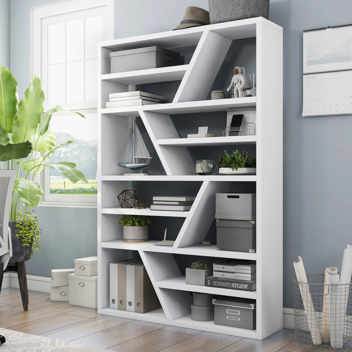 Emize Modern 12-Shelves Solid Wood Etagere Bookshelf and Display Stand by Furniture of America