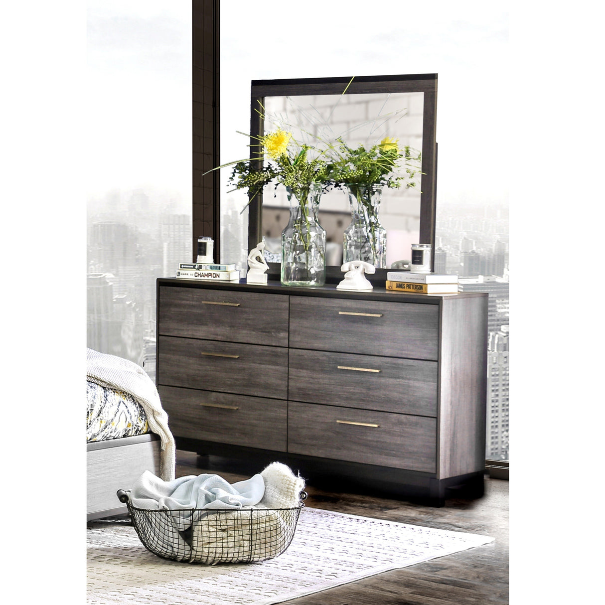 Fika Rustic Grey Wood 2-piece Dresser and Mirror Set by Furniture of America