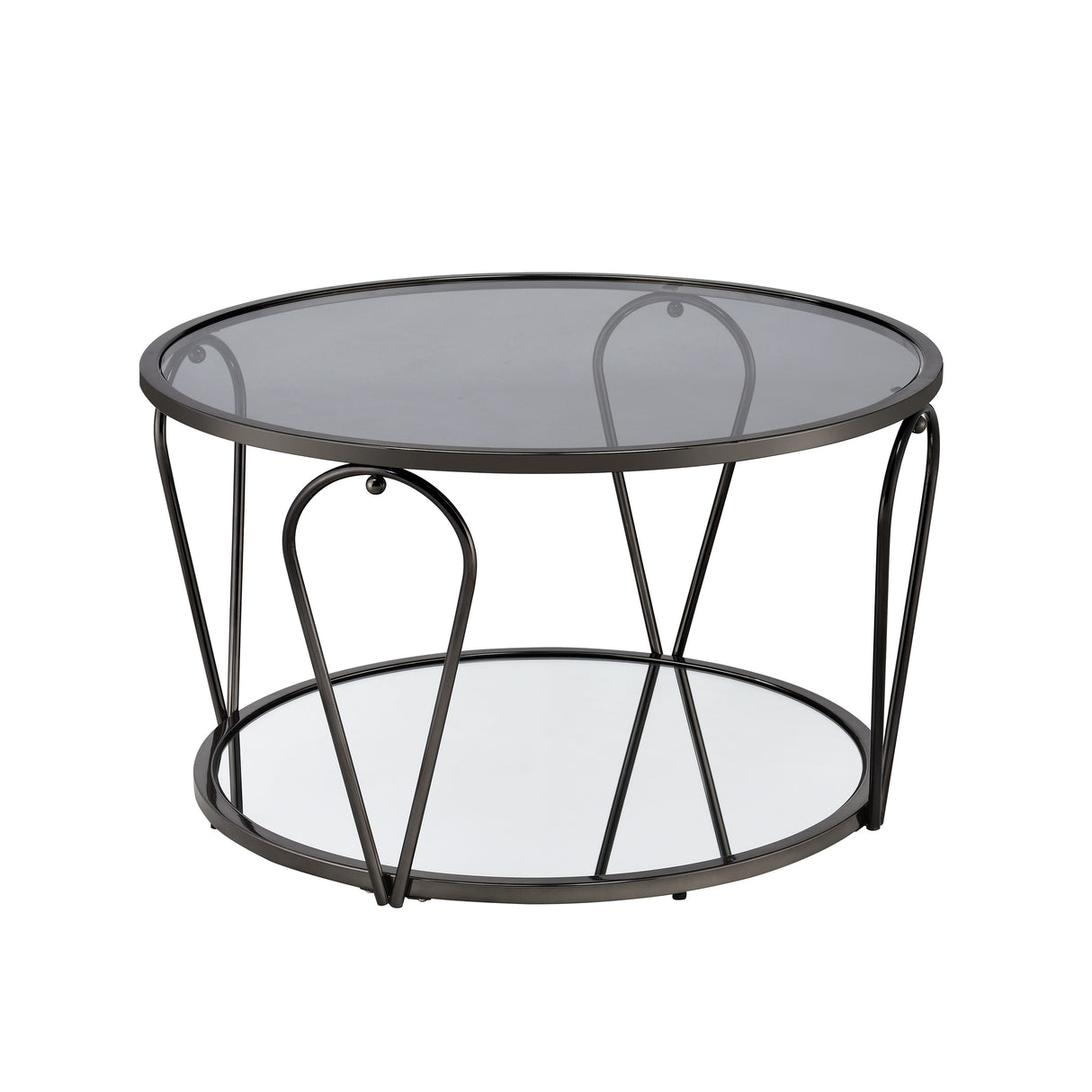 Gable Glam Glass Top 3-Piece Coffee Table Set with Shelf by Furniture of America
