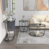 Gable Glam Glass Top 3-Piece Coffee Table Set with Shelf by Furniture of America
