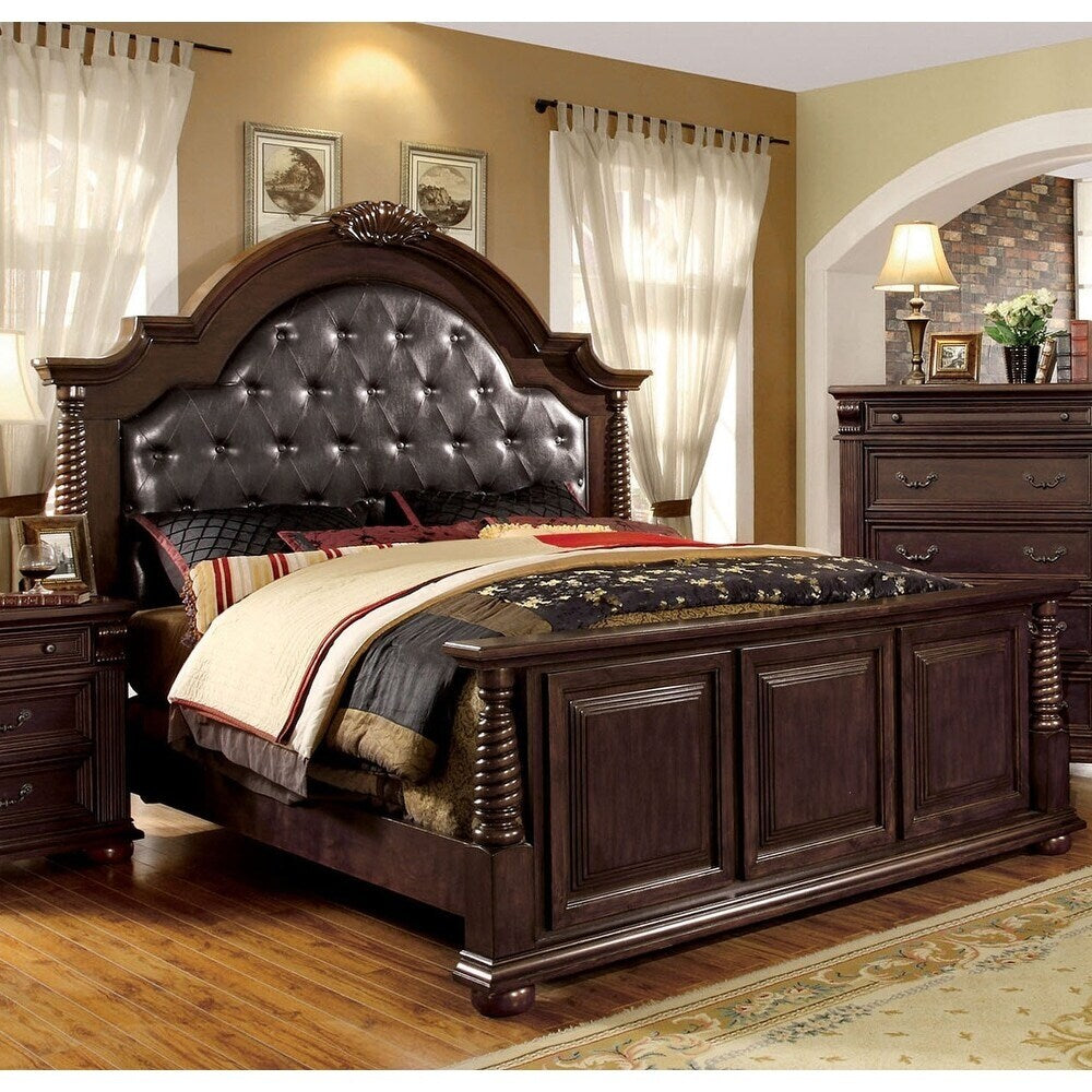 Gaya Traditional Wood Panel Bed with Button Tufted Padded Headboard by Furniture of America