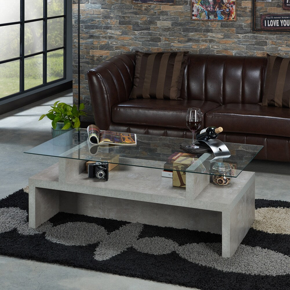 Furniture of America Jene Modern Grey Glass Top Rectangle Coffee Table