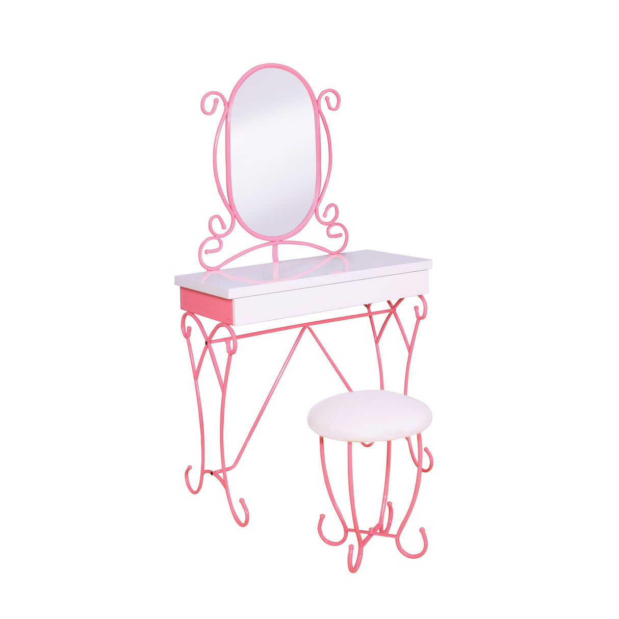 Gess Modern Pink Metal 2-piece Vanity and Stool Set by Furniture of America