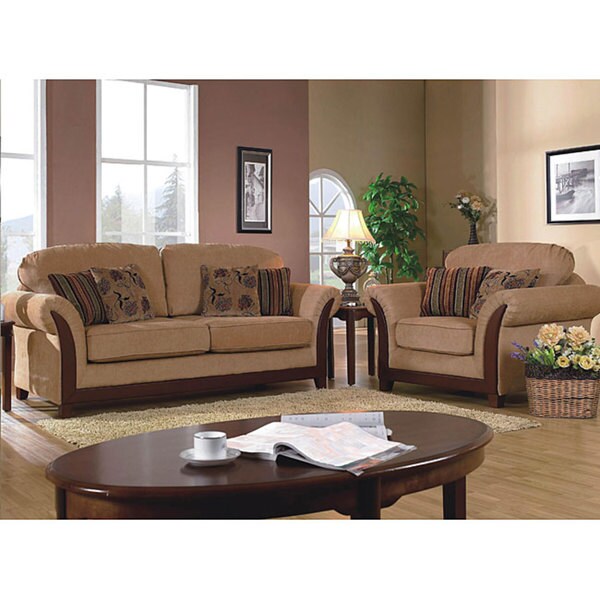 Furniture of America Heidei 2-piece Chestnut Brown Sofa and Loveseat Set