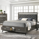 Furniture of America Heinisk Modern Grey Storage Platform Bed with Chevron Headboard and Footboard Drawers