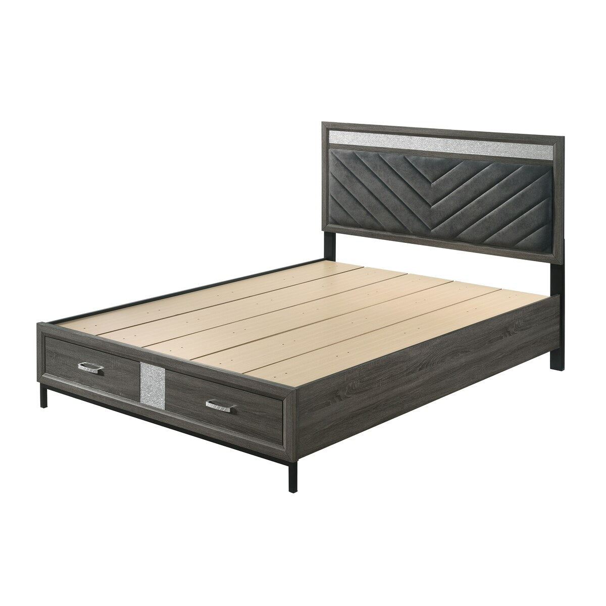 Furniture of America Heinisk Modern Grey Storage Platform Bed with Chevron Headboard and Footboard Drawers