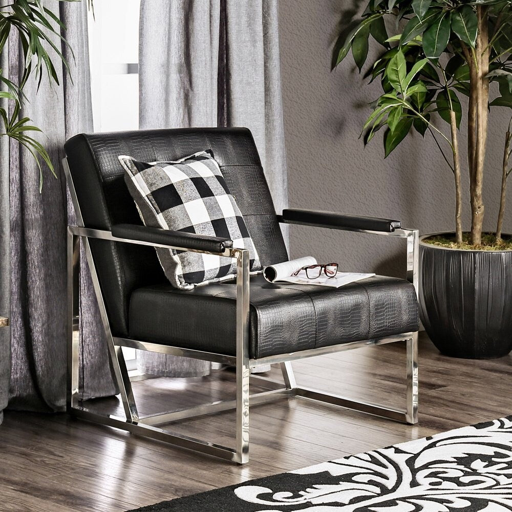 Furniture of America Dols Glam Leatherette Upholstered Armchair