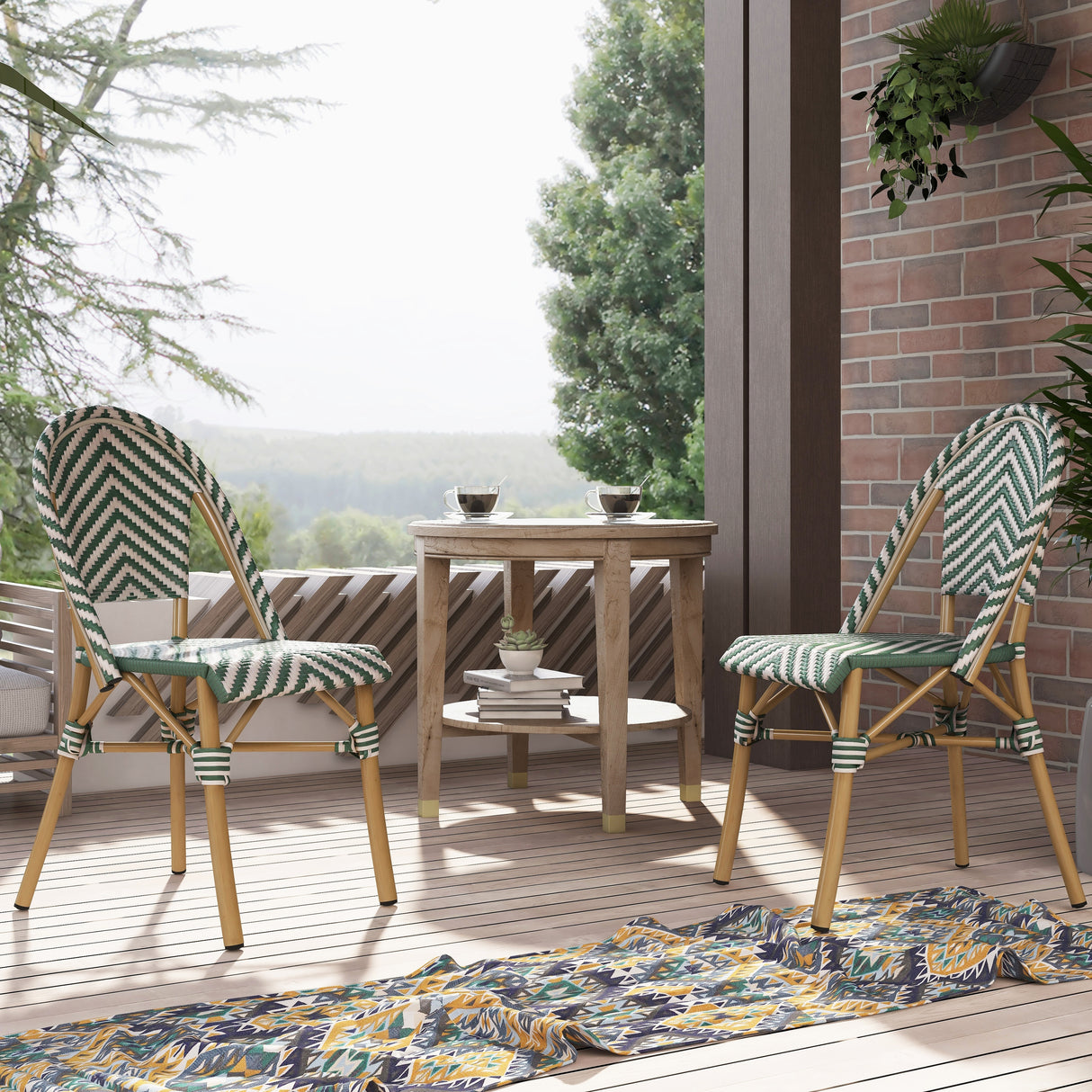 Irene French Chevron Wicker Patio Chairs (Set of 4) by Furniture of America - Set of 4