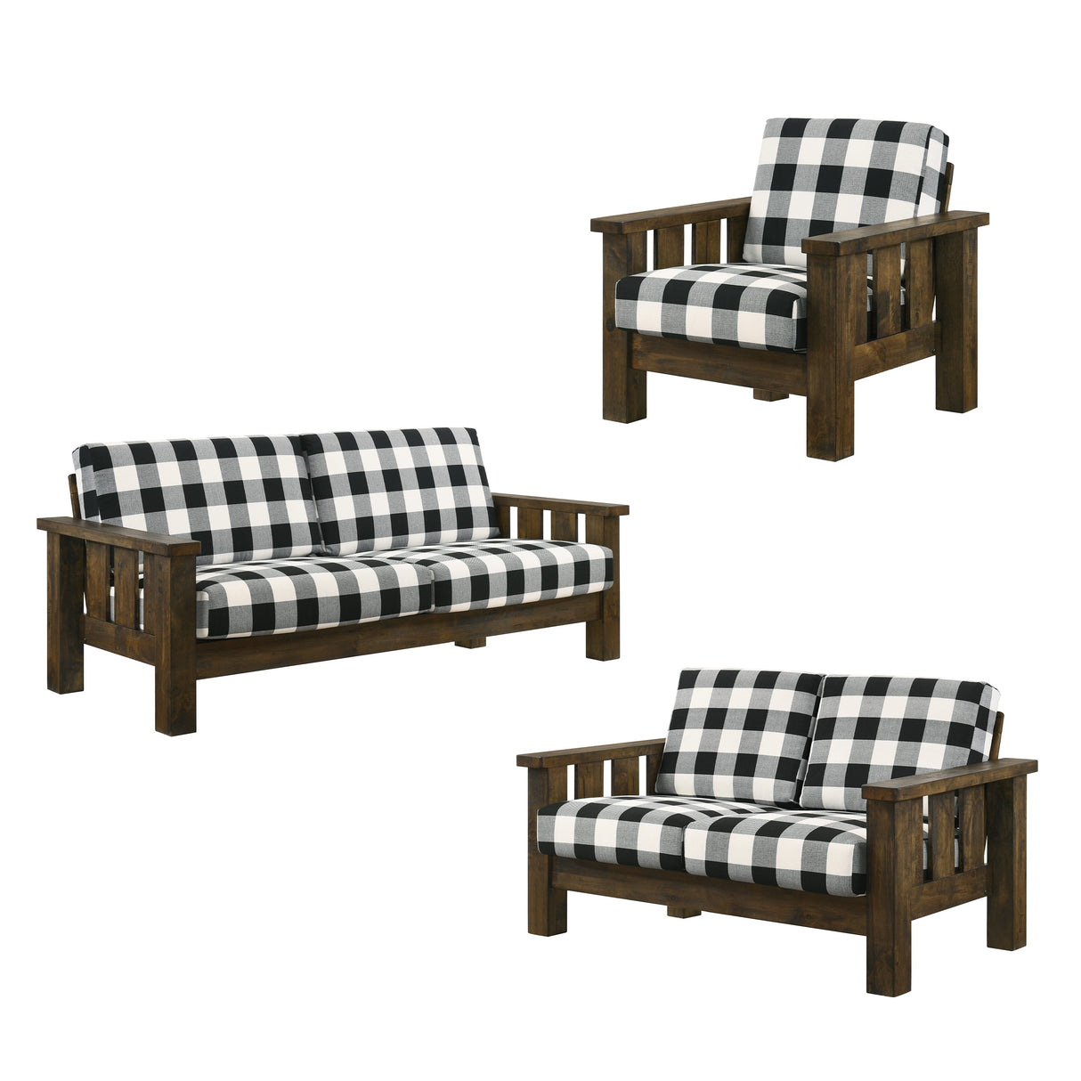 Jimo Rustic Oak and Linen Fabric 3-Piece Sofa Set by Furniture of America