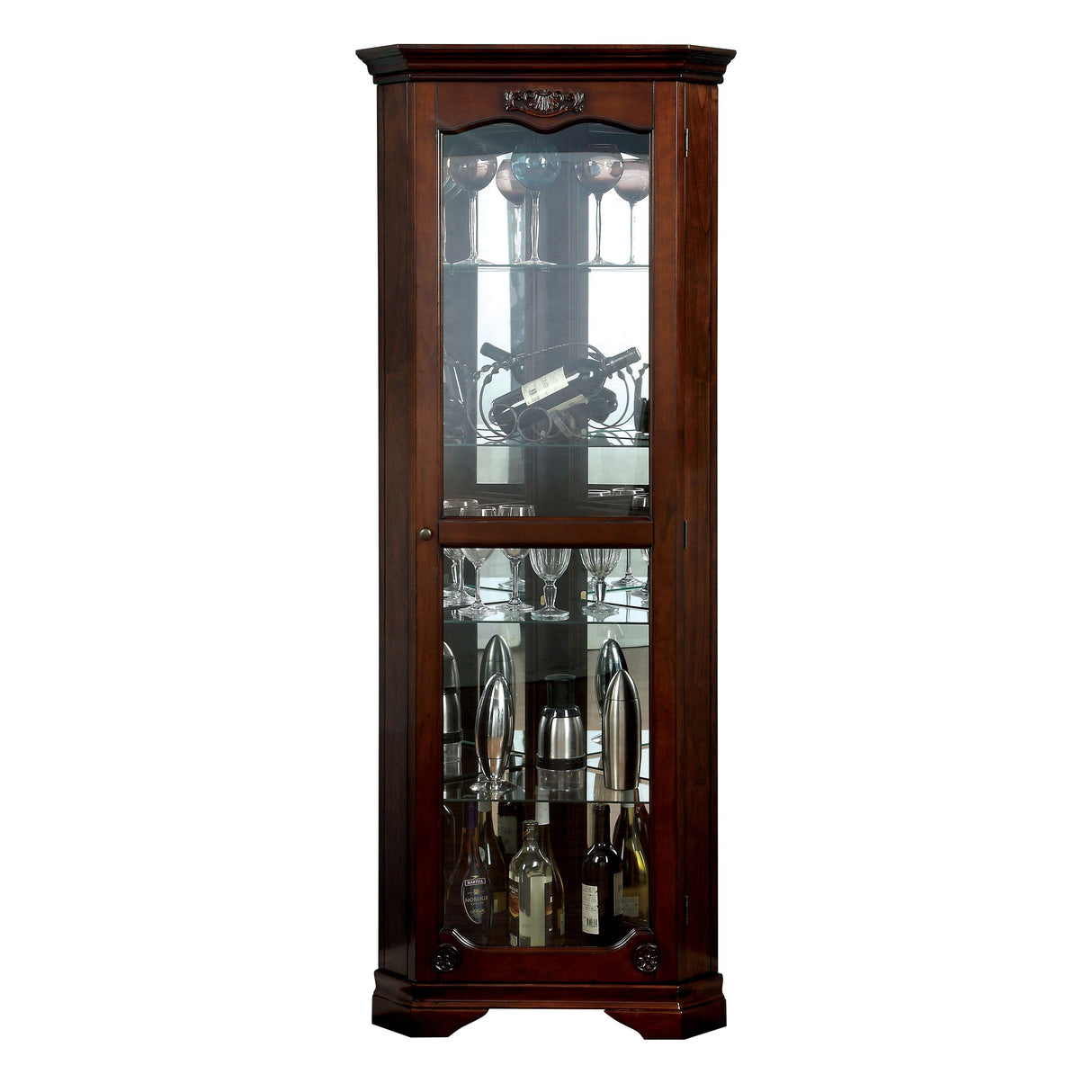 Jora Traditional Walnut Solid Wood 5-Shelf Curio Cabinet by Furniture of America