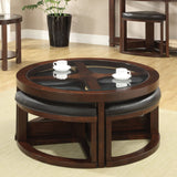 Kame Transitional Walnut 40-inch Glass Top 5-Piece Coffee Table with Ottomans by Furniture of America