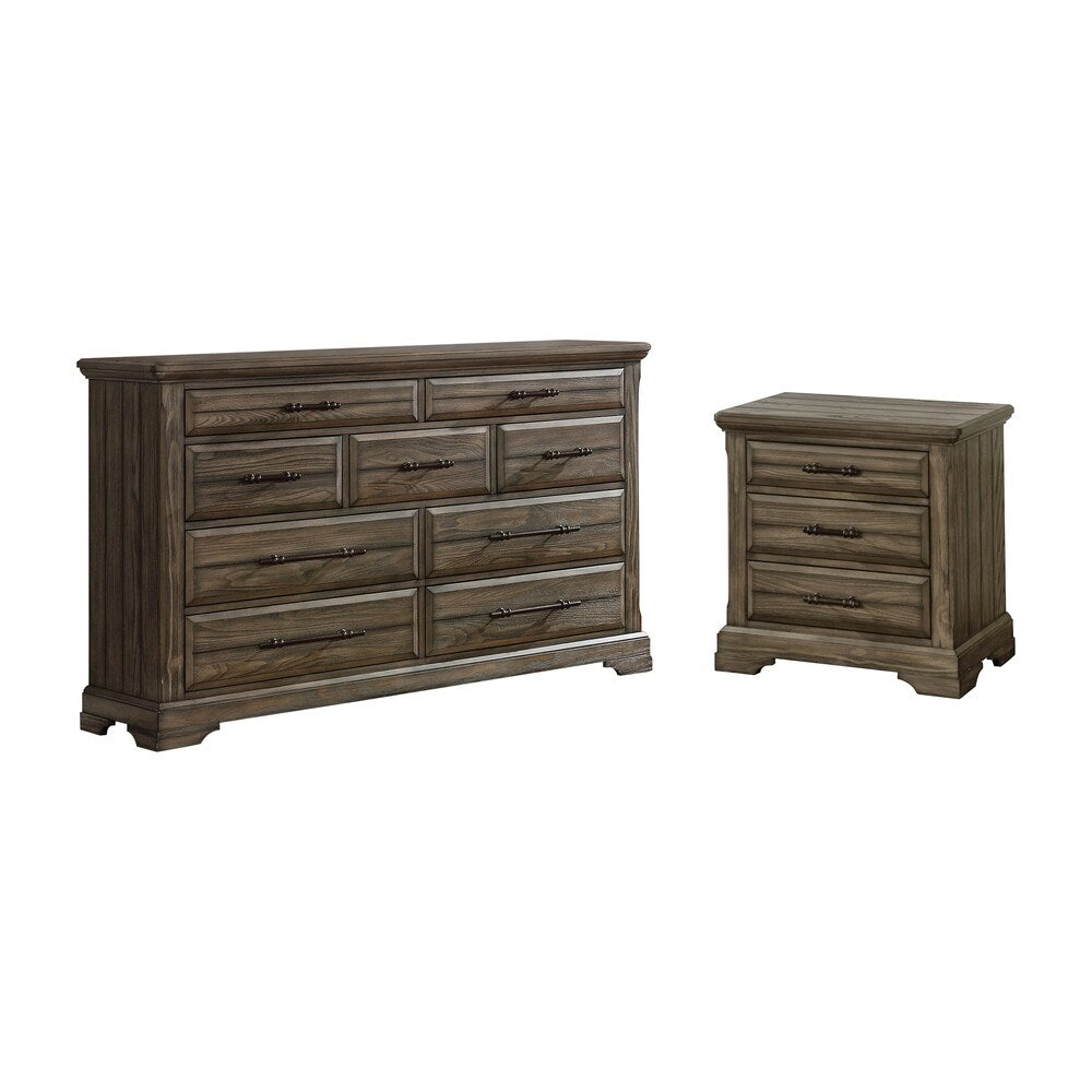 Furniture of America Kete Walnut 2-piece Nightstand and Dresser Set
