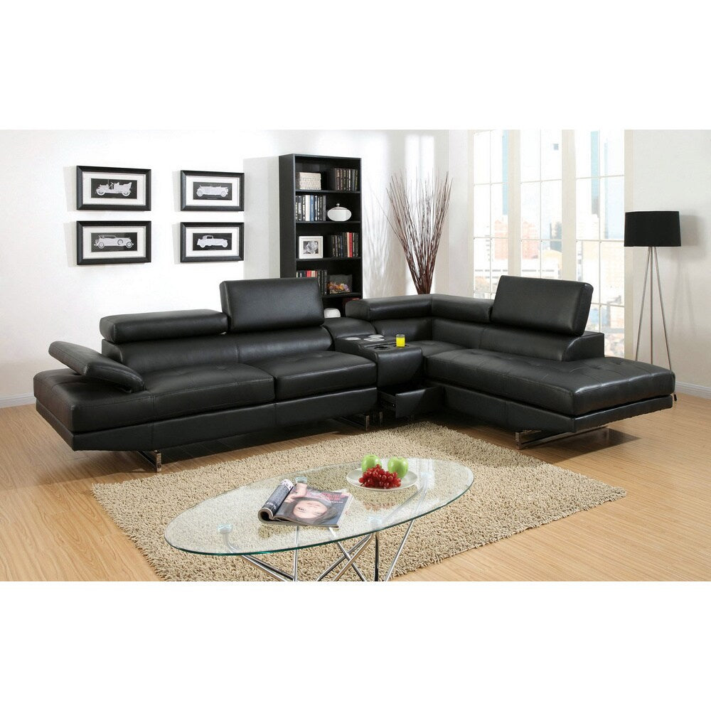 Furniture of America Kezi Contemporary Black Sectional with Console