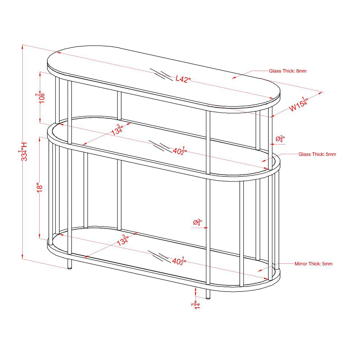 Kints Contemporary Gold 42-inch Glass Top 2-Shelf Sofa Table by Furniture of America