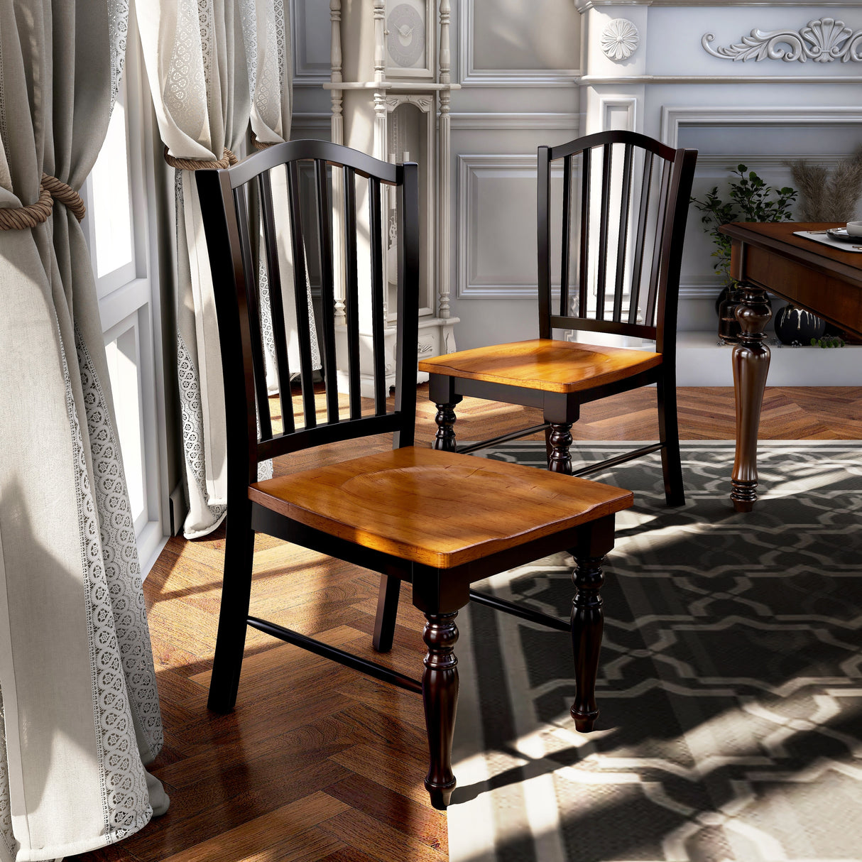 Levole Farmhouse Black Slatted Wood Dining Chairs (Set of 2) by Furniture of America