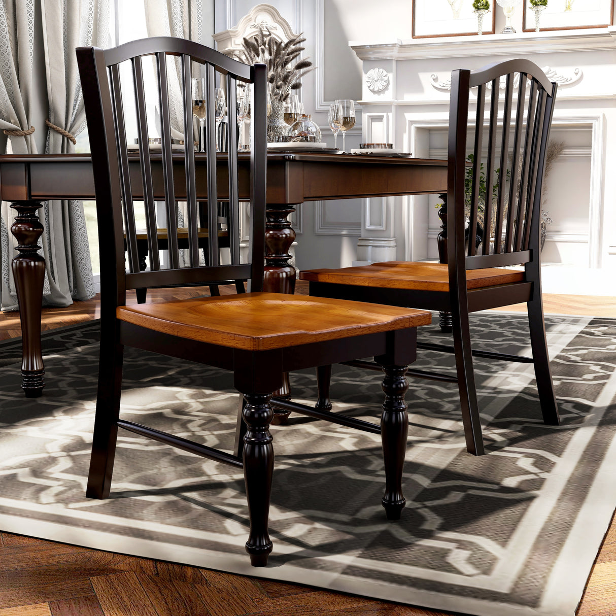 Levole Farmhouse Black Slatted Wood Dining Chairs (Set of 2) by Furniture of America