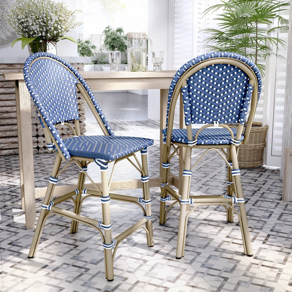 Lidia French 24-inch PE Wicker Counter-Height Chairs (Set of 2) by Furniture of America - Set of 2