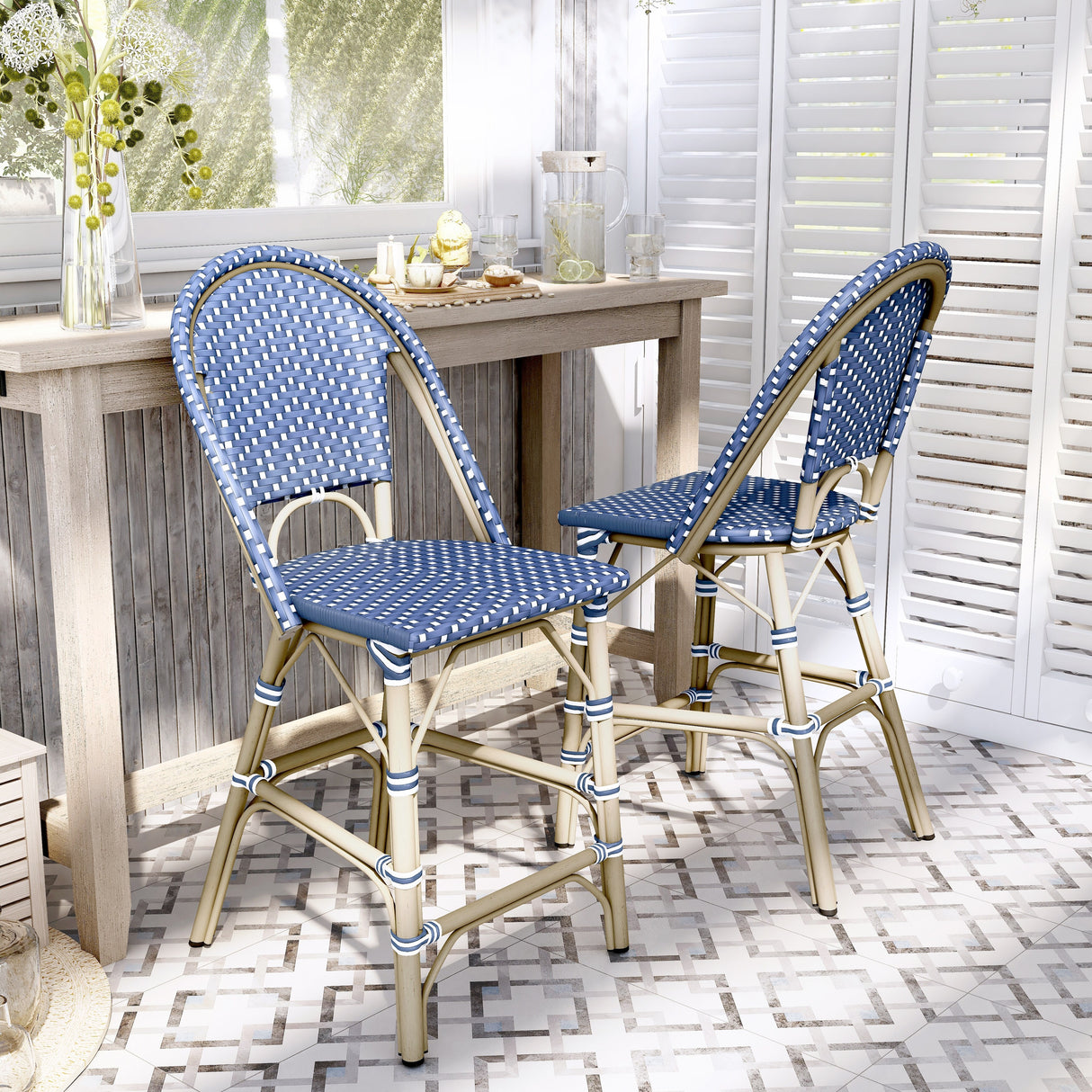 Lidia French 24-inch PE Wicker Counter-Height Chairs (Set of 2) by Furniture of America - Set of 2